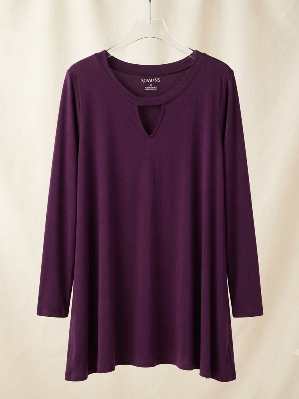 Roaman's Plum Long-Sleeve Keyhole Tunic Top
